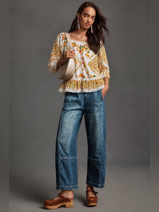 Artelier Nicole Miller Tops - Nicole Miller Artelier Peasant Blouse Embroidered Detail, Floral/Fruit Print